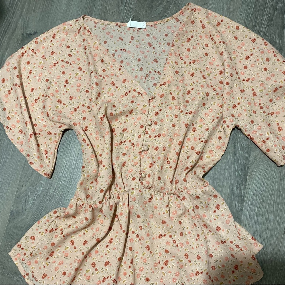 Floral Peach Button-Down Women's Top
